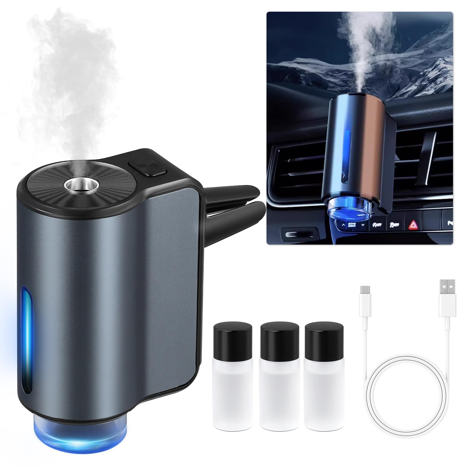 Smart Car Air Freshener Car Oil Diffuser with 3 Aromatherapy