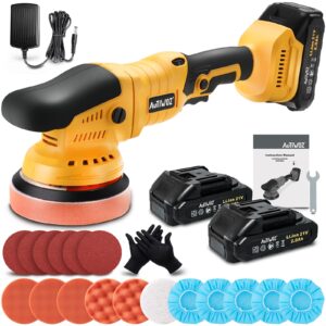 Cordless Car Polisher Buffer Sander 5inch Dual Action Polishing Machine Orbital DA Polish Kit 6 Speeds 2800-5800RPM with 2 2A 21V Battery for Car Boat Floor Polishing Buffing Scratch Removing