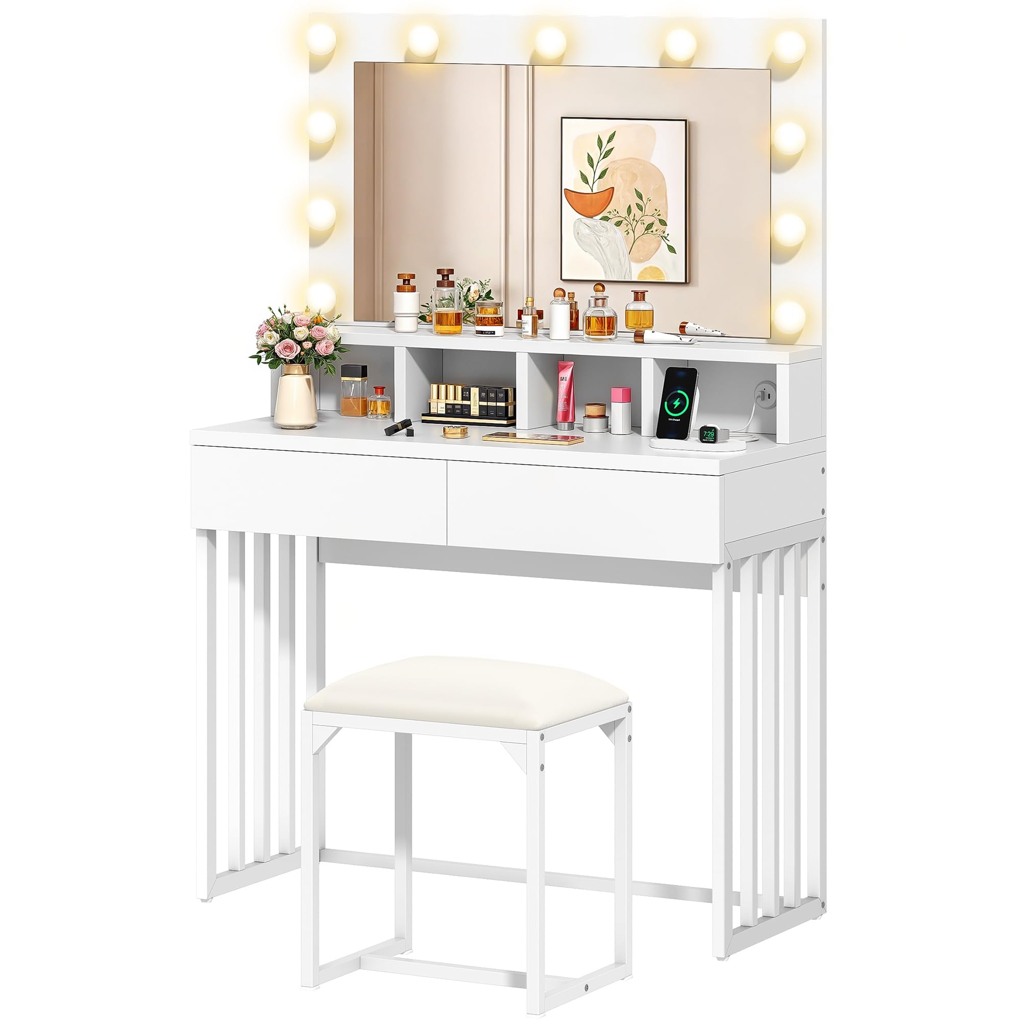 YITAHOME Dressing Table with Mirror and Stool