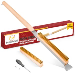 Sefinsecimi Pizza Oven Brush 26 inches with Scraper – Heavy-Duty Brass Bristles