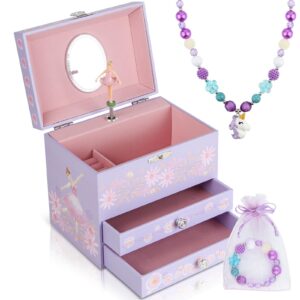 Musical Jewellery Box for Girls - Ballerina Music Box with 2 Pullout Drawers