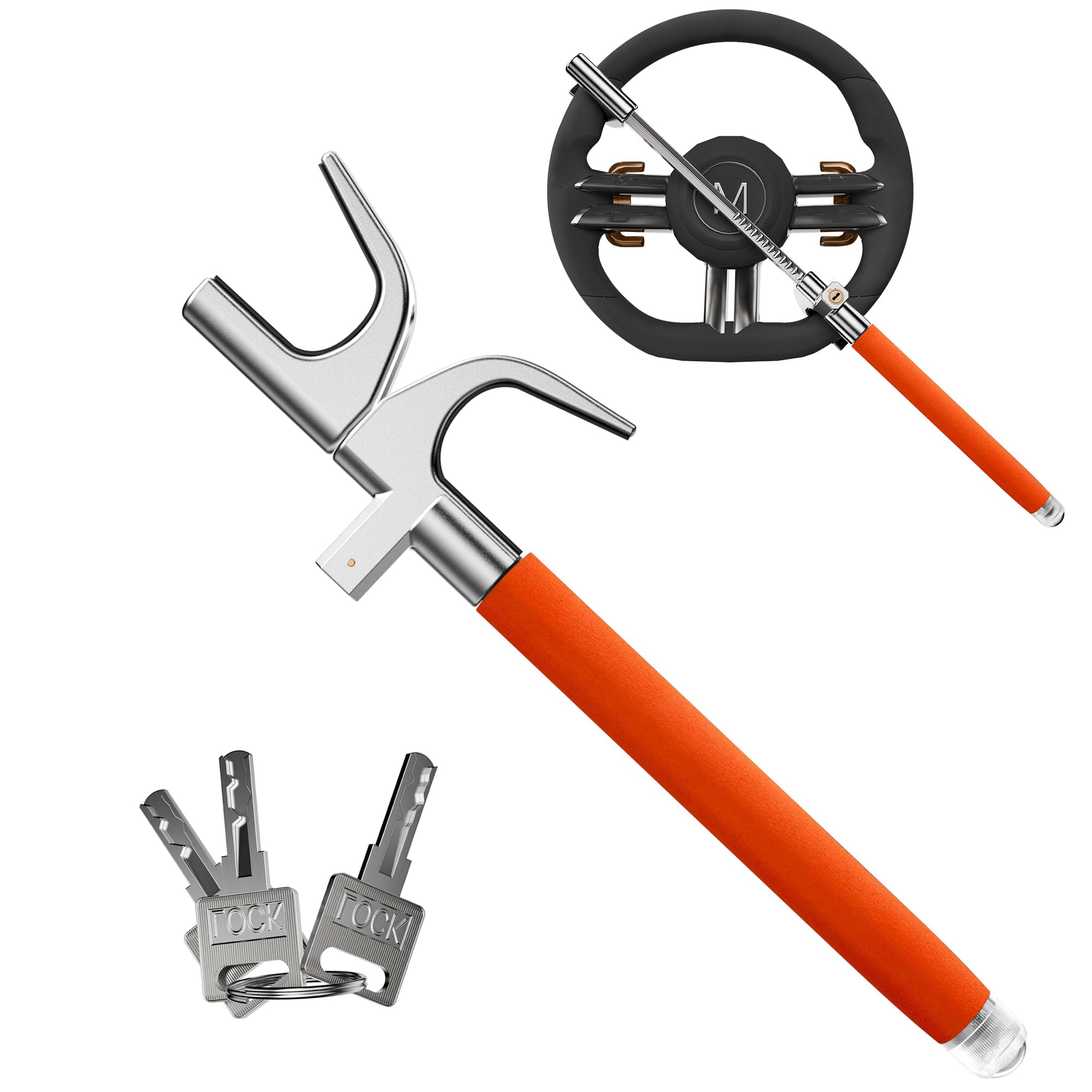 SURDOCA Multifunction Steering Wheel Lock – High Security Anti Theft Steering Wheel Lock with Window Breaker – Universal Car Accessories for Auto Truck SUV Va