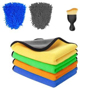 zgpzlhd Car Care Set with 4 Microfibre Cloths Car & 2 Microfibre Wash Gloves & 1 Car Interior Cleaning Soft Brushes