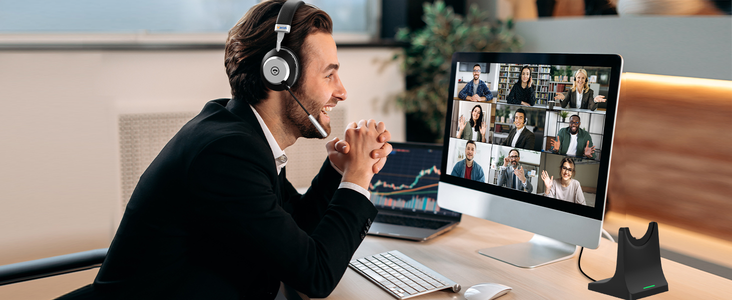 wireless headset microphone usb bluetooth AI Noise Cancelling with stand