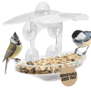 Bird Feeders - Clear Acrylic Window Bird Feeder w/ 4 Strong Suction Cups & Removable Seed Tray – Window Feeder for Viewing Small Birds - Birds Watching Gift for All Occasions - Garden Deco