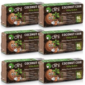 Dihl 6x 650g Organic Coconut Coco Coir Fibre Compost Block Bricks