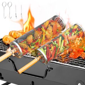 2 Pack Nesting Grill Baskets With Removable Wooden Handles