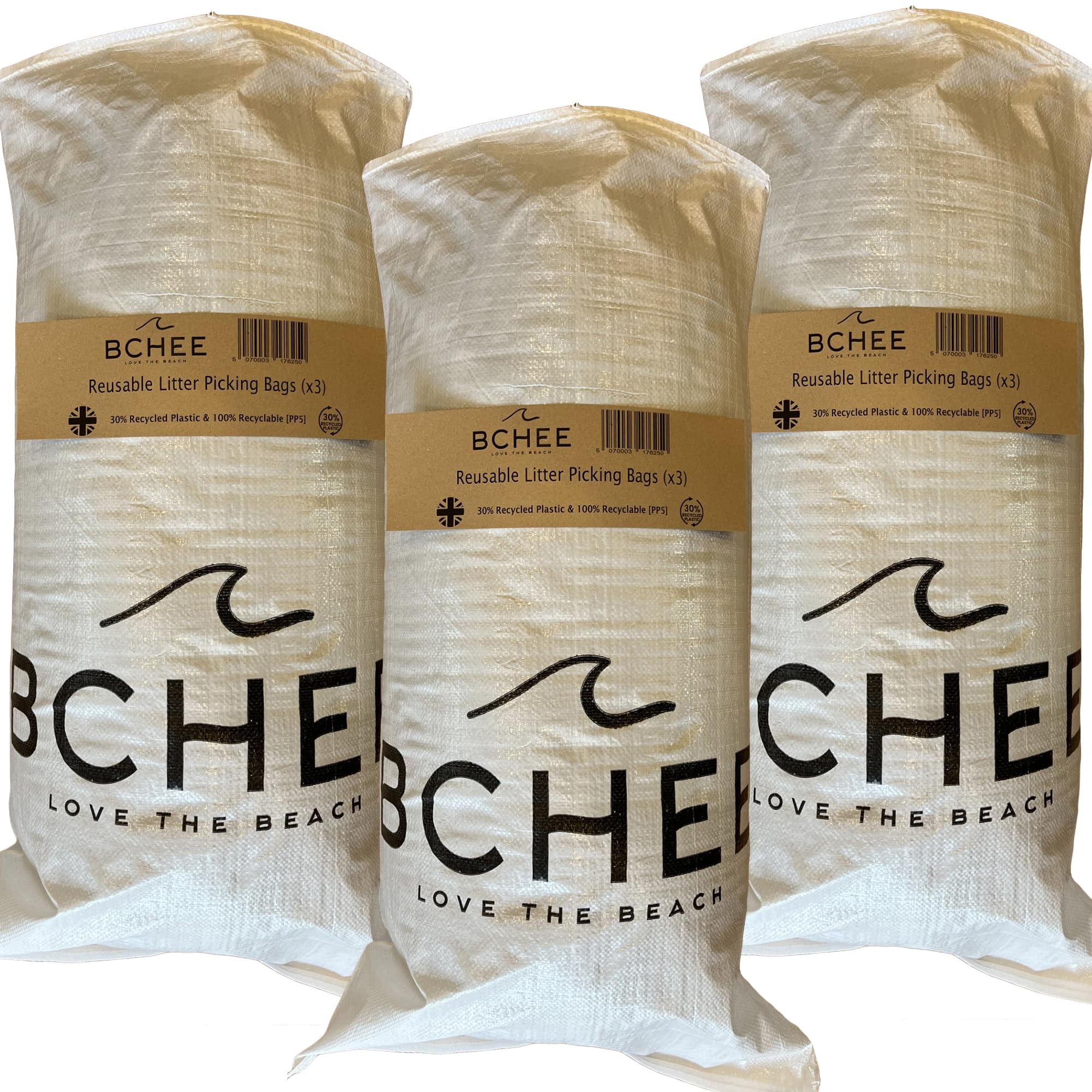 BCHEE Reusable Litter Picking Bags | Garden Waste | Pack of 3 | Extra Large 100 cm x 60 cm | Recycled & Recyclable | Tough & Tear Proof | UK Small Business | Multi-buy discou