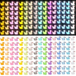 VEYLIN 160 PCS Mini Luminous Resin Ducks，16 Colors Tiny Ducks Glow Small Ducks Miniature Figures for Fairy Garden Aquarium Landscape Dollhouse Ornament Potted Birthday Party Diy Craf