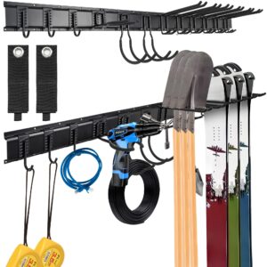 Tool Rack Wall Mount Garage Garden Tool Organizer 64 Inches Garden Tool Holder with 4 Rails & 12 Adjustable Hooks for Hoses