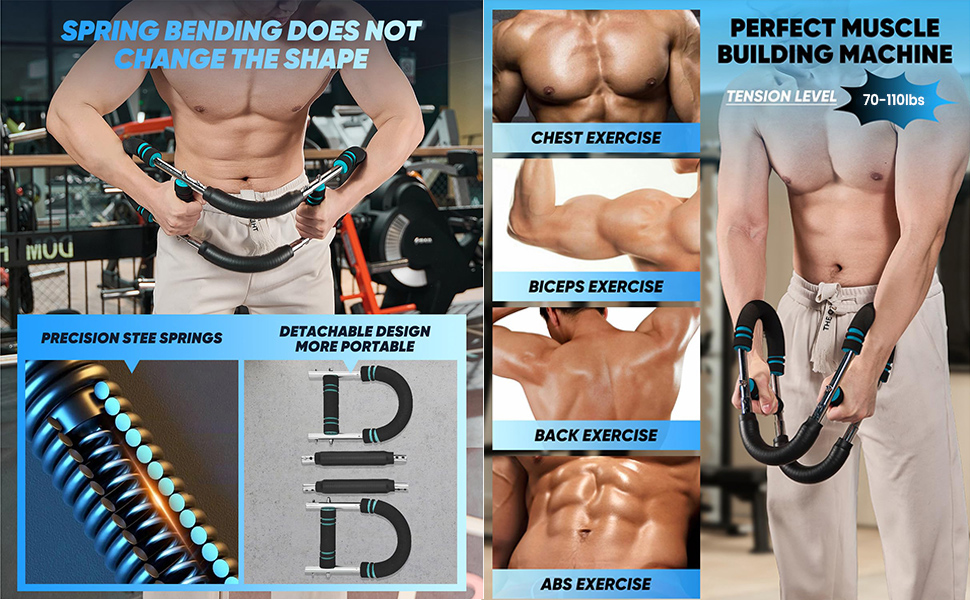 thumbnail image 2 of Chest Trainer For Men Twister Arm Exerciser Bar - Adjustable Spring Resistance For Forearm, Triceps & Chest Workout Exercise Equipment 2 of 13