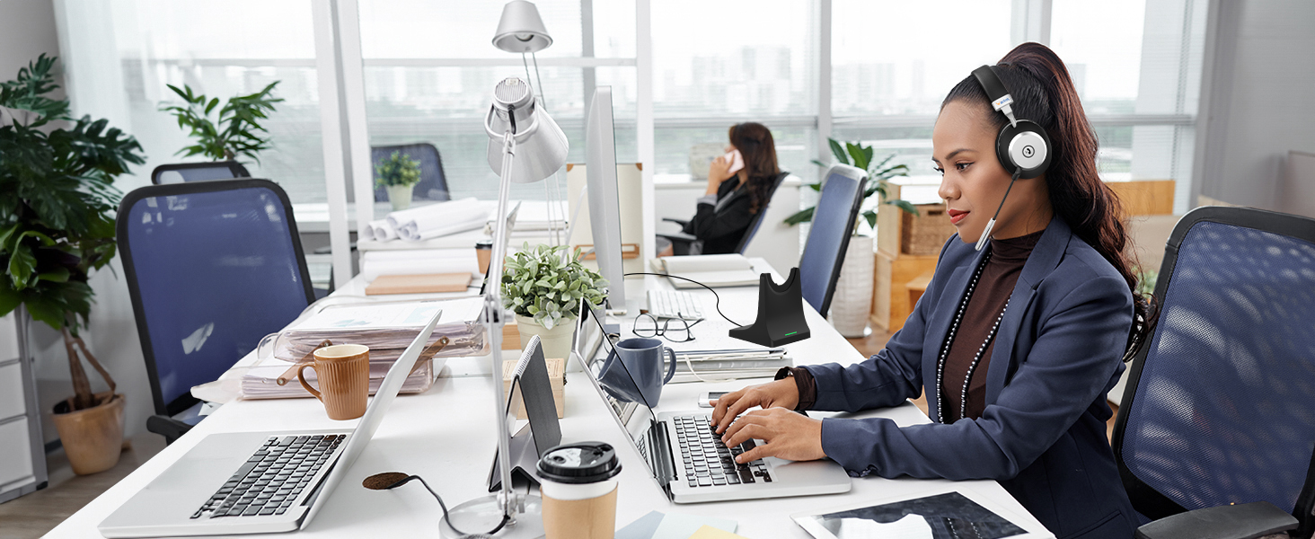 wireless headset microphone usb bluetooth AI Noise Cancelling with stand