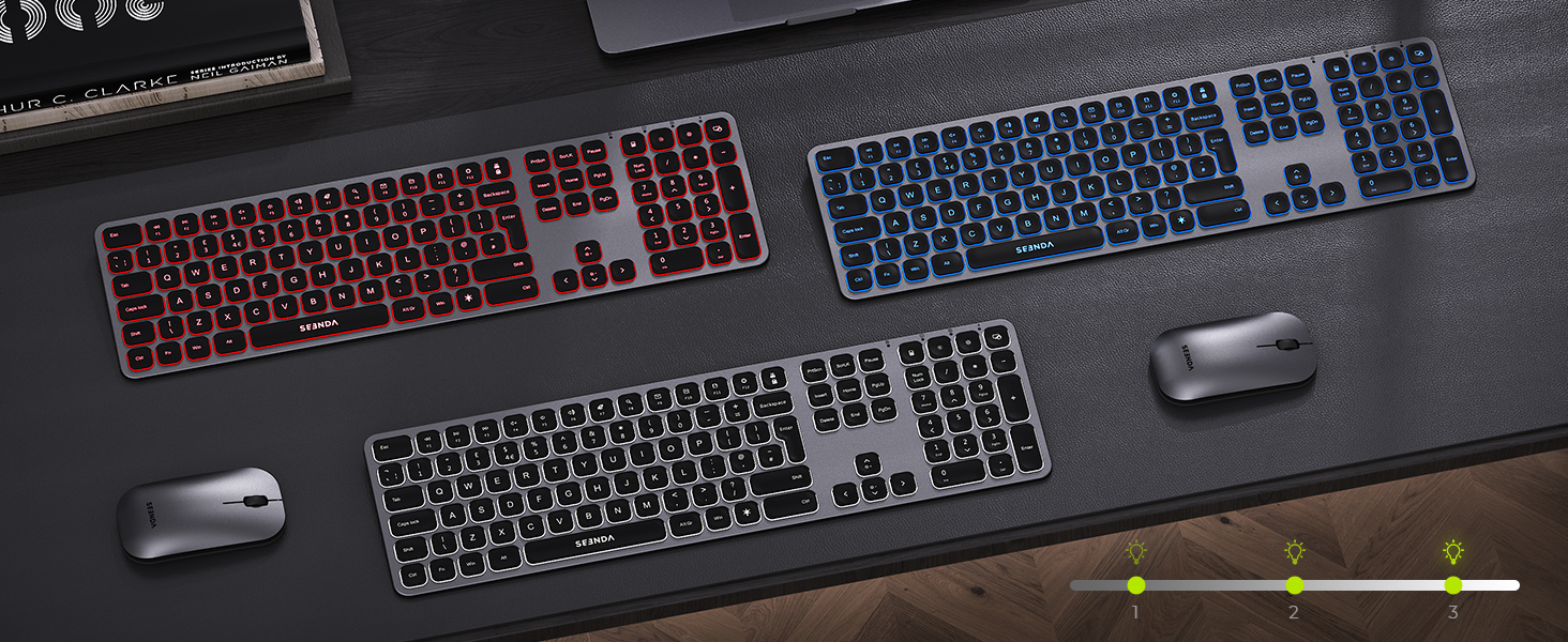 backlit keyboard and mouse