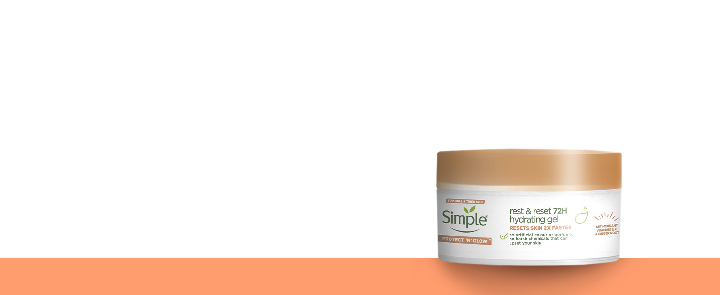 Simple Rest & Reset 72h Hydrating Gel boosts the skin’s renewal process overnight for a dewy glow
