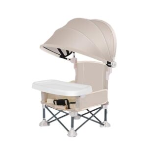 Baby Folding Dining Chair | Toddler Camping Chair with Canopy and Removable Tray | Portable Baby Travel Seat Booster Toddler Dining Seat Outdoor for Picnics