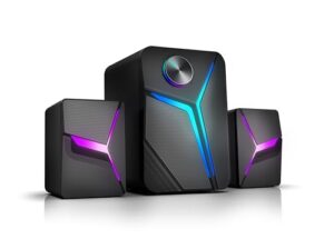 TONE JOY - PC Speakers Gaming with Subwoofe - USB Powered 3.5mm Aux Gaming Speakers with Colorful LED Light for Computer