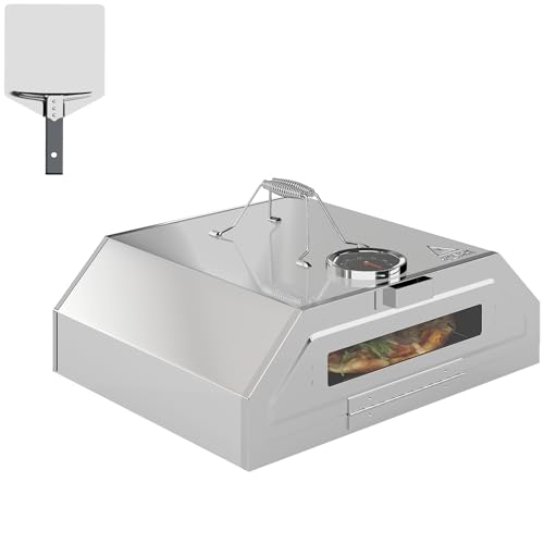 Outsunny 8 in Portable Stainless Steel BBQ Grill Top Pizza Oven with Built-in Thermometer and Viewing Window for Gas and Charcoal BBQ Grills