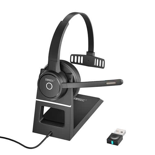 SUNITEC Wireless Headset with Microphone Bluetooth Headphones with Noise Canceling and USB Dongle for Laptop PC Computer Office Headset with Charge Dock for Office