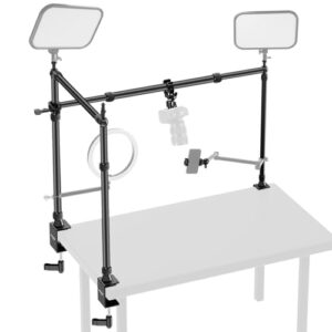 NEEWER Overhead Camera Mount Rig with Dual Ball Head Super Clamp/Phone Holder/C Clamp for Desktop Top Down Shots