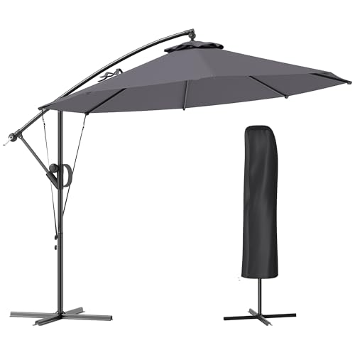 Outsunny 3(m) Garden Cantilever Parasol with Cover and Wind Protection Strap