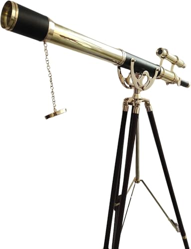 Floor Standing Wooden Brass Admiral Tripod Telescope Shiny Brass Harbor Master Telescope For Gift.