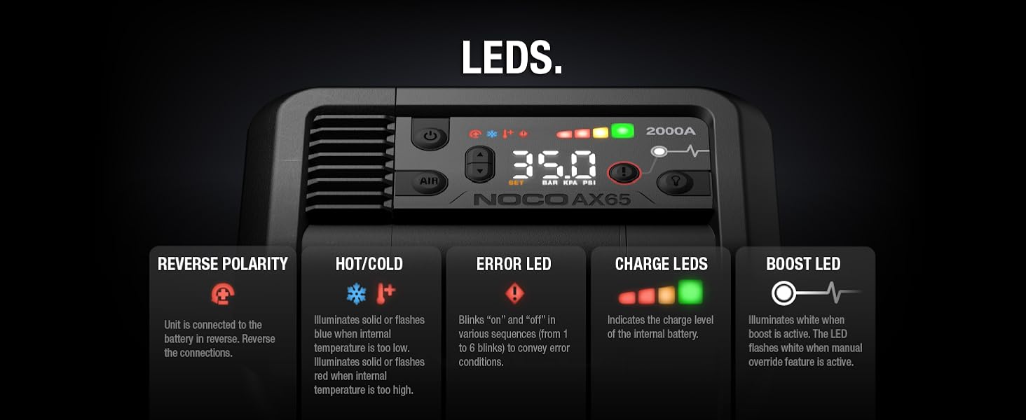 car battery jump starter with digital interface charge leds hot cold indicators and boost function