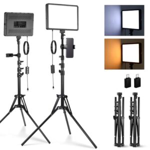 NEEWER BASICS 2 Pack LED Video Light Panel Lighting Kit with 2 59'' Stands & 2 Phone Holders