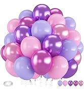 Pink and Purple Balloons, 60 PCS 12 Inch Metallic Purple and Pink Latex Balloons for Girls Princess