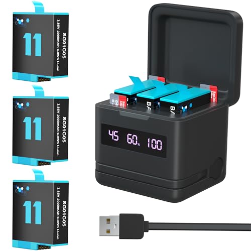 Replacement Batteries 2000mAh(3-Pack) for Hero 12/11/10/9 & Storage Fast Charger with High-Speed Micro SD Card Reader Function