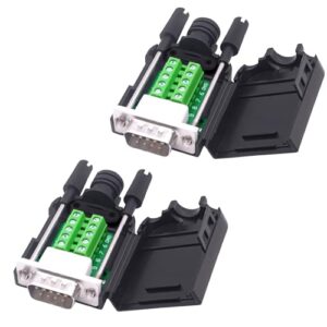 YARCHONN DB9 Solderless Connector Breakout Board RS232 D-SUB 9 Pin Serial Adapter Terminal Block with Case-2Packs (Male)