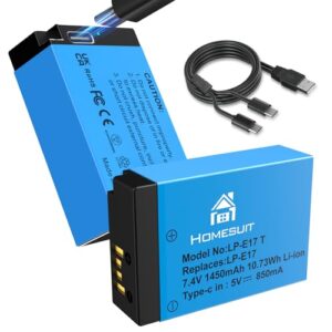 Homesuit LP-E17 Battery 1450mAh and 2 in 1 USB-C Charging Cable for Canon EOS R10/R50/RP/R8