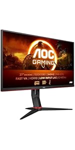 AOC Gaming 27G2ZN3 - 27 Inch FHD Monitor, 280Hz, 0.5ms,Fast VA, HDR10, Height Adjust stand, Low I...