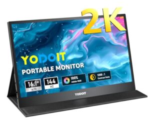 Yodoit Portable Monitor 16.1" 2K QHD 144 Hz Monitor Screen IPS 2560x1440 16:10 Display with USB Type C Port and Built-in Speakers with Smart Cover Monitor Compatible with PC