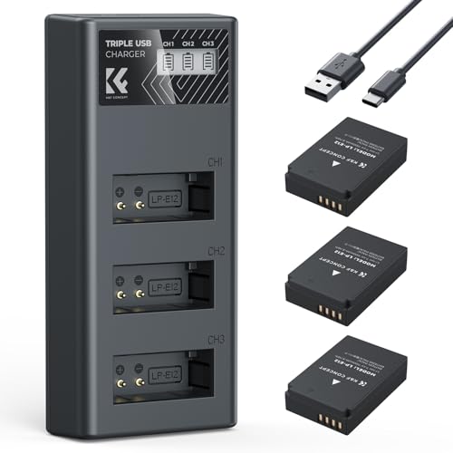 K&F Concept LP-E12 Battery 3 Pack and Triple Slot Charger Set Compatible with Canon EOS M M50 M50 Mark II M100 M200 M10 Cameras