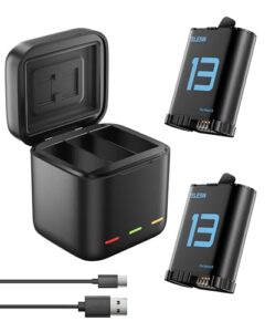 TELESIN Battery Charger Kit for GoPro Hero 13 Black – 2-Pack Batteries & Triple Charging Case with Type-C Cord