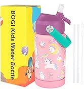 BOGI Kids Metal Water Bottle with Straw, 350ml Kid Stainless Steel Water Bottle for School Leak P...
