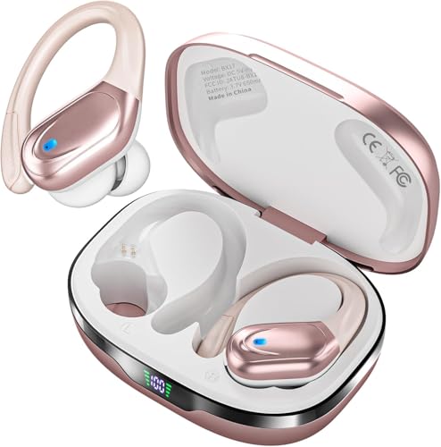 Wireless Earbuds Bluetooth Headphones 80hrs Playback Ear Buds Power Display with Noise Canceling Mic Headsets for Sports/Workout/Running Rose Gold