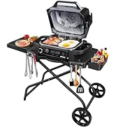 GFTIME Stainless Steel Barbecue Table Grill Trolley with 2 Levels, Pizza Oven Stand, Grill Table for Outdoor Use.
