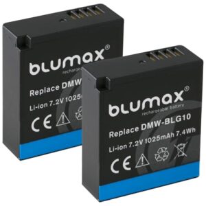 2 x Blumax Replacement Battery for Panasonic DMW-BLG10 / DMW-BLG10E | 1025 mAh - for Lumix DMC-GF6 GX7 III GX80 LX100 DC-TZ202 G110 - DMW-BLE9 E BP-DC15 E