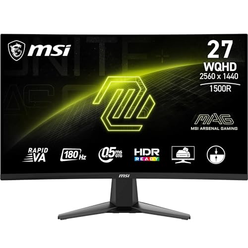 MSI MAG 27CQ6F 27 Inch WQHD Curved Gaming Monitor - 1500R 2560 x 1440 Rapid VA Panel