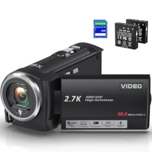 Camcorder 2.7K 56MP Video Camera 16X Digital Zoom Vlogging Camera with LED Fill Light