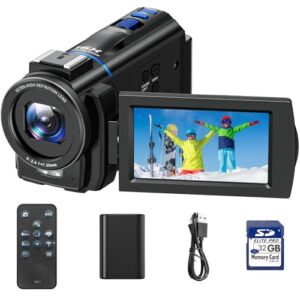 CAMWORLD 4K Video Camera Camcorder 48MP YouTube Vlogging Camera Night Vision 3” 270° Rotatable Touchscreen Podcast Camcorder Video Recorder with 32GB SD Card