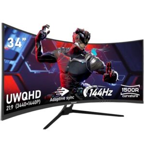Gawfolk 34 Inch Ultrawide Curved 144Hz Gaming Computer Monitor 1500R PC screen 21:9 UWQHD (3440x1440)