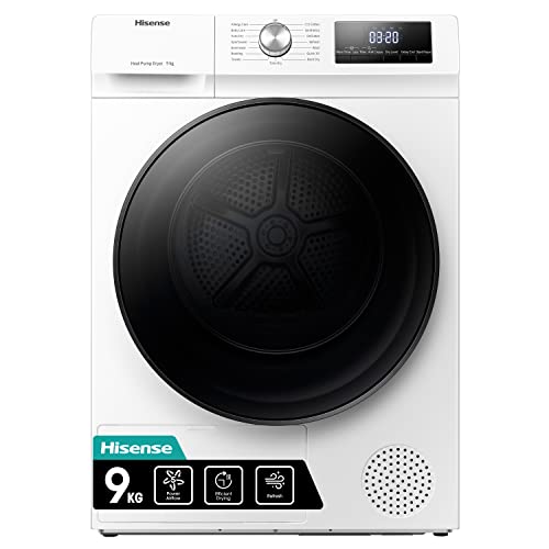 Hisense 3 Series DHQA902U 60cm Freestanding 9 KG Heatpump Front Load Tumble Dryer - 15 Programmes - Auto dry- Steam Refresh - Allergy Care - White            [Energy Class A]