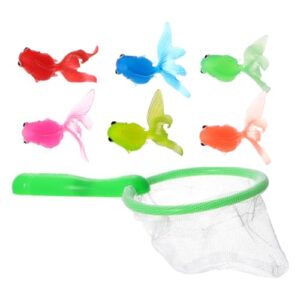 Baby Bath Toy Kids Fishing Game Set With 6 Goldfishs And 1 Net Scoop
