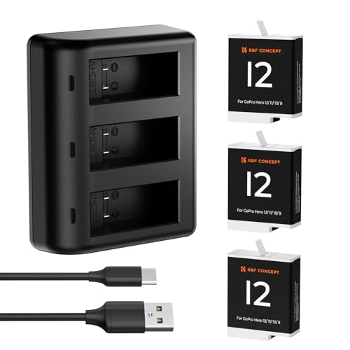 K&F Concept 3-Pack Replacement Battery for Go Pro 12
