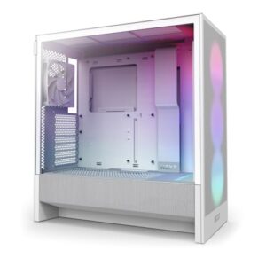 NZXT H5 Flow RGB - Compact ATX Mid-Tower PC Gaming Case - High Airflow - F360 RGB Core (CV) Included - 360mm Front & 240mm Top Radiator Support - Cable Management - Tempered Glass - White