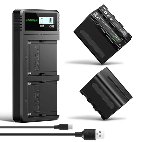 NEEWER NP-F970 2Pcs 7800mAh Replacement Batteries with LCD Fast Charger Dual USB