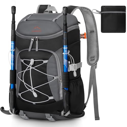 Hiking Backpack 40L Foldable Lightweight Rucksack for Men with Ventilated Back Panel Water Resistant Travel Backpack Daypack for Walking Camping Trekking Cycling Outdoor Black
