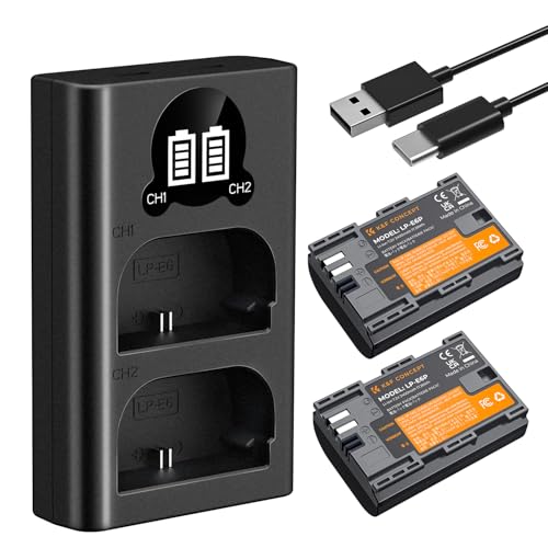 K&F Concept 2-Pack 2400mAh LP-E6P Battery and Dual Slot USB Charger Compatible with Canon EOS R7